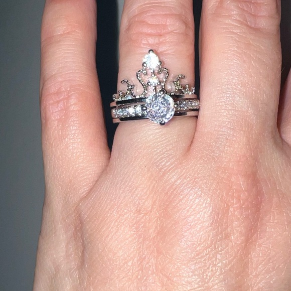 💍 Luxury 925 Sterling Silver Princess Rings Set 2 in 1 - Picture 8 of 12